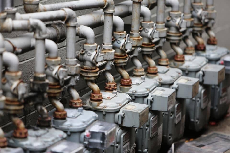 Industrial utility area with electrical and process equipment