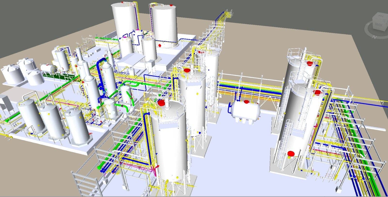 3D plant layout with columns, vessels and pipe racks