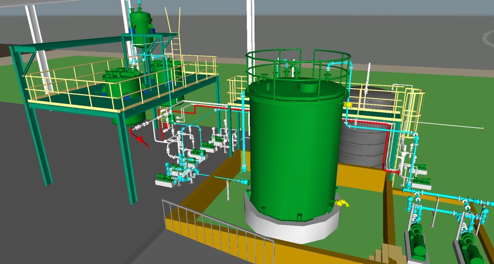 3D model of a storage tank and reactor platform