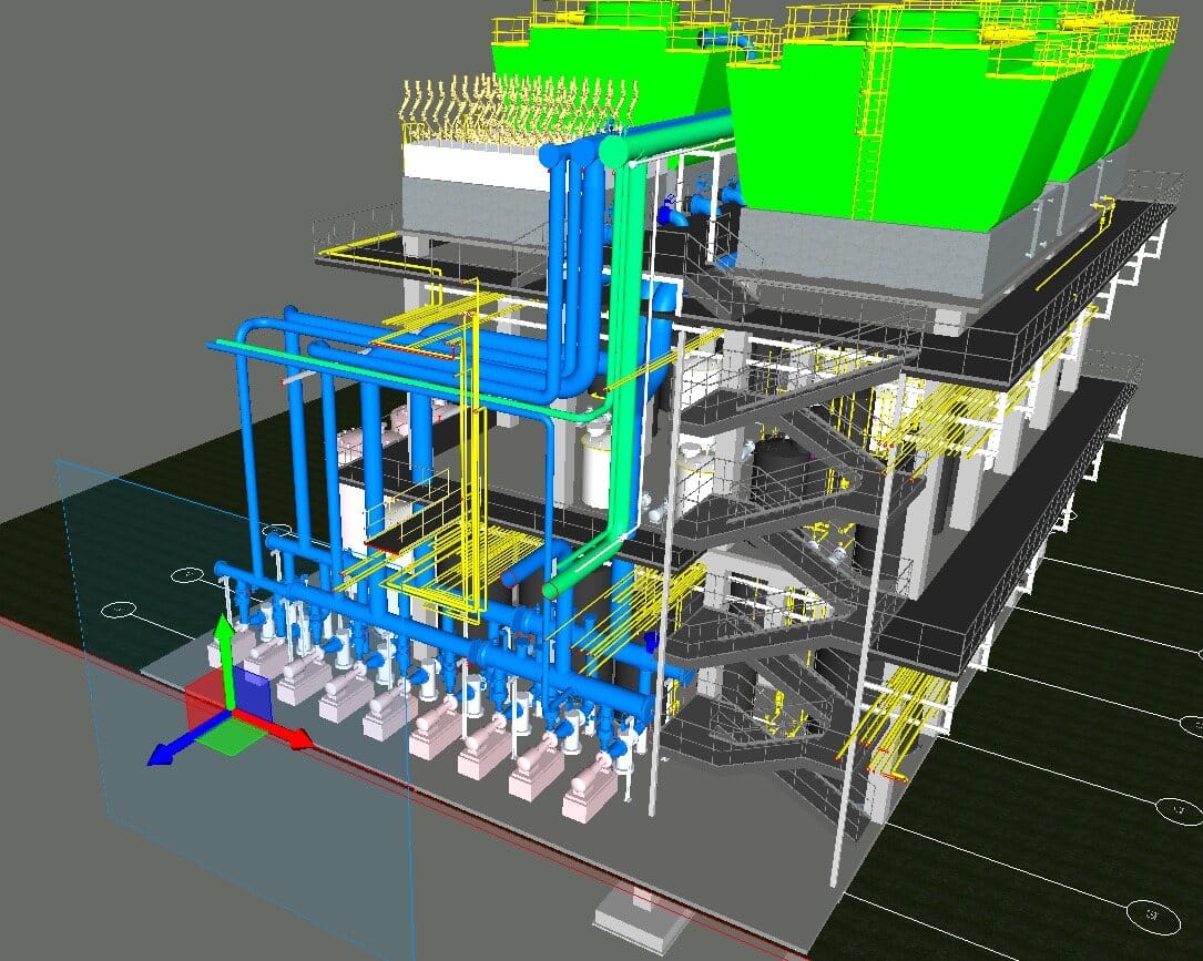 3D plant model with pump manifold and piping
